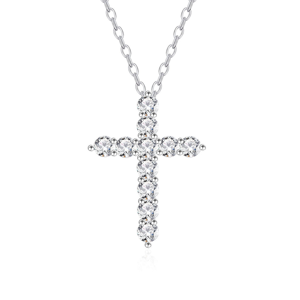 Elegant Cross Cubic Zirconia 925 Sterling Silver Necklace