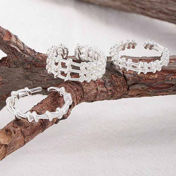 Fashion Irregular Knot Grid 925 Sterling Silver Adjustable Stacker Ring