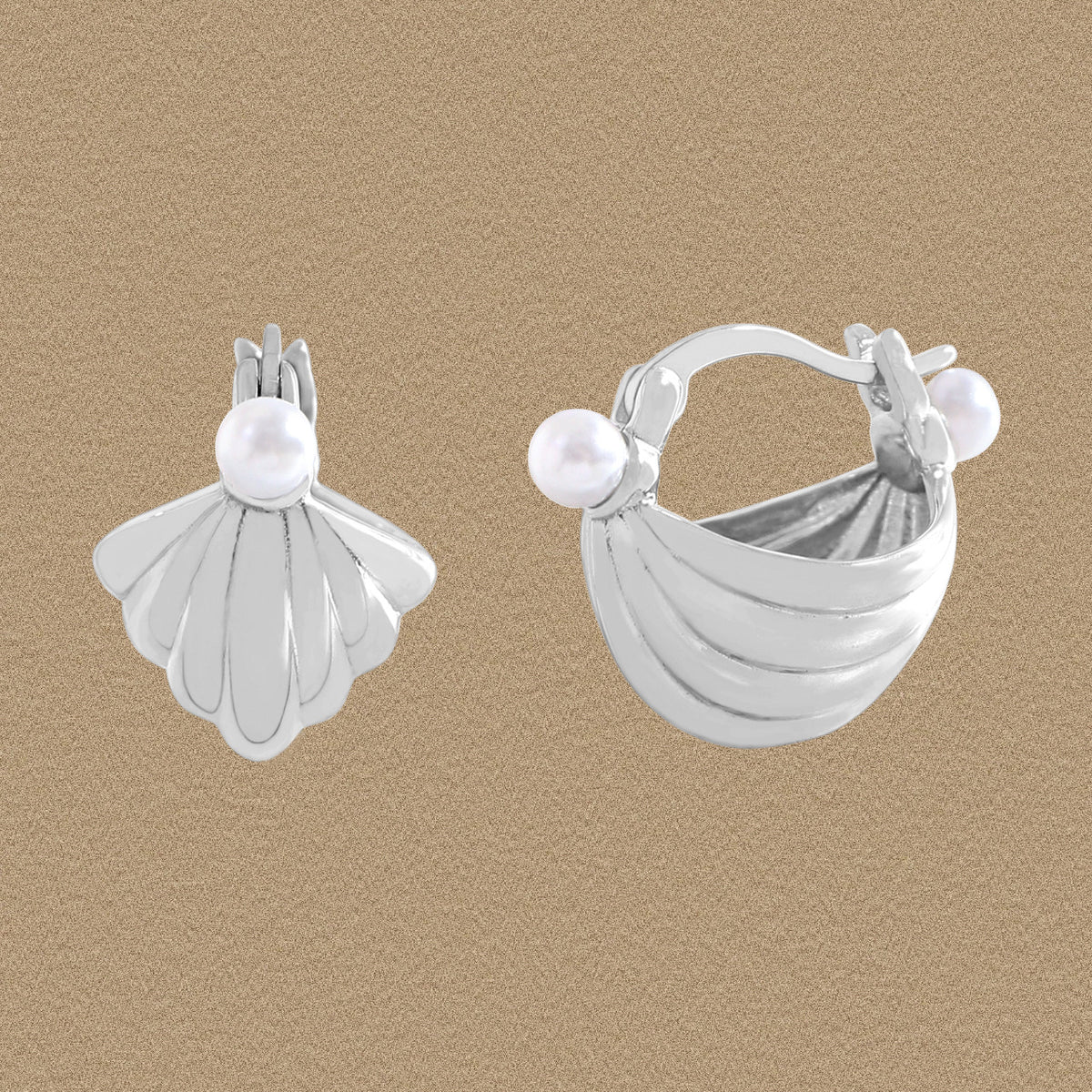 Girl Cute Shell Pearls Conch 925 Sterling Silver Hoop Earrings