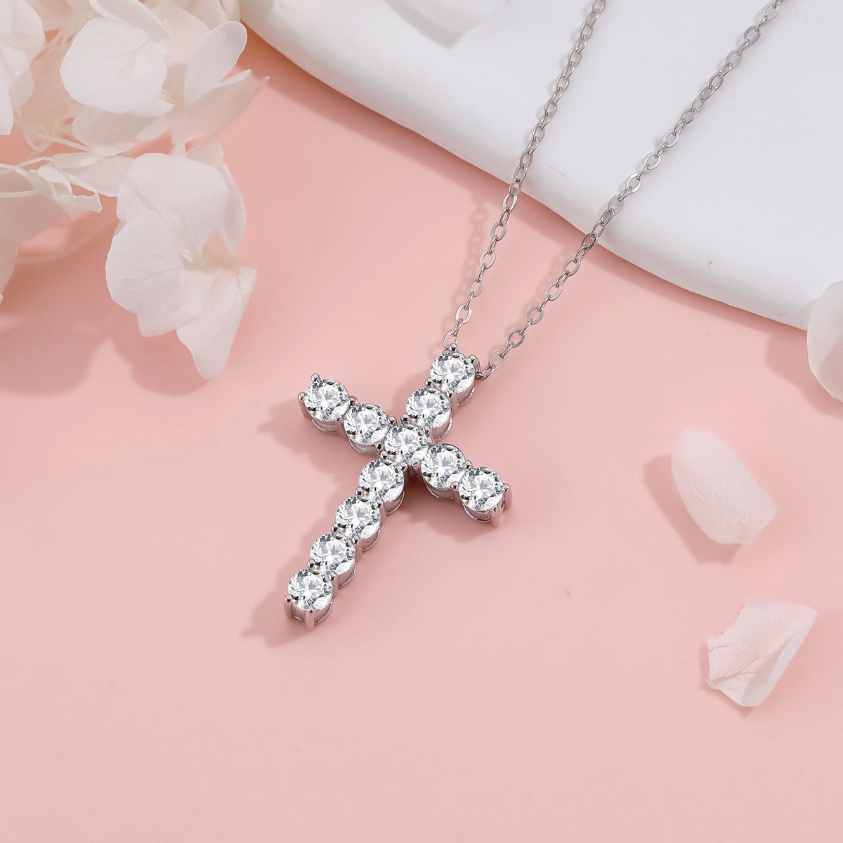 Elegant Cross Cubic Zirconia 925 Sterling Silver Necklace