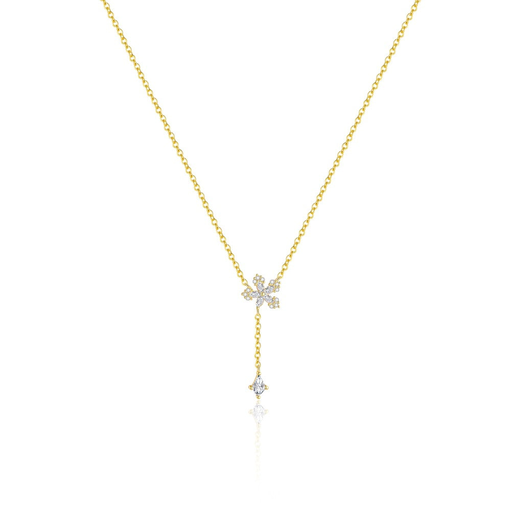 Modern Simple White CZ Flower Star Snowflake 925 Sterling Silver Necklace