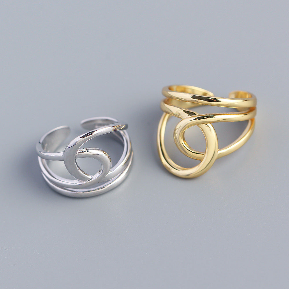 Women Minimalist Fashion Jewelry Modern Abstract Swirl S925 Sterling SilverDouble Layer Open Ring