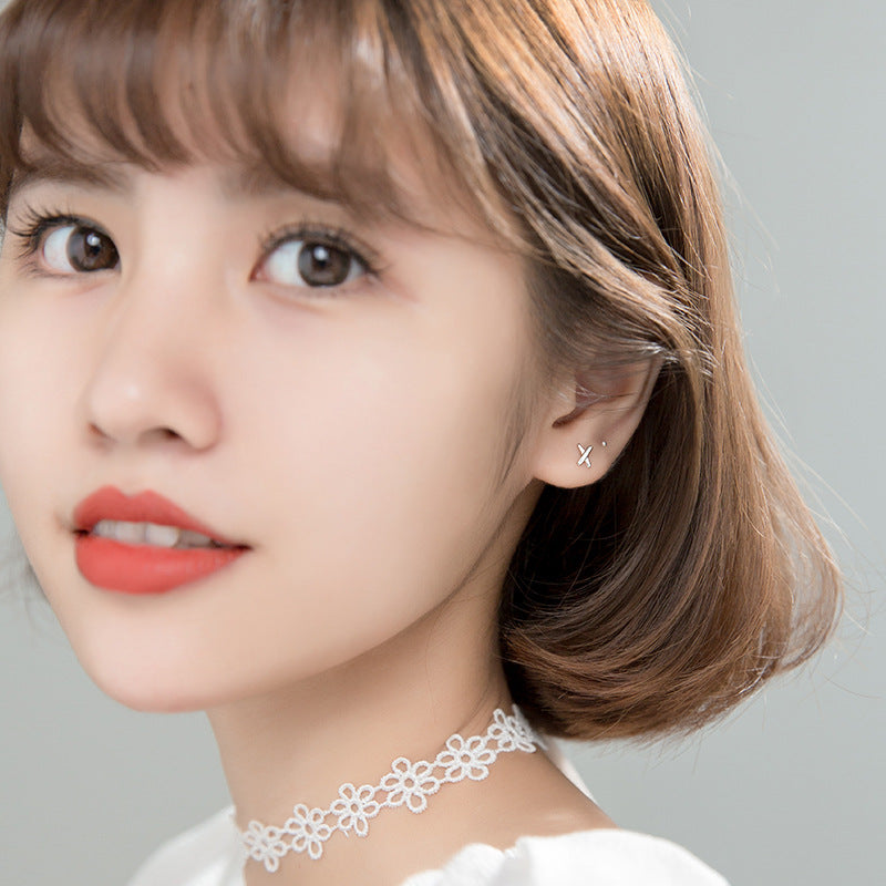 Minimalist X Letter Pure Metal S925 Silver Stud Earrings
