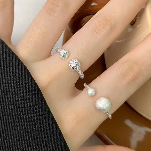 Casual Double Irregular Balls 925 Sterling Silver Adjustable Ring
