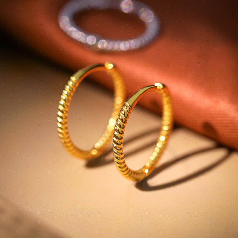 Simple Minimalism Twisted Circle 925 Sterling Silver Hoop Earrings