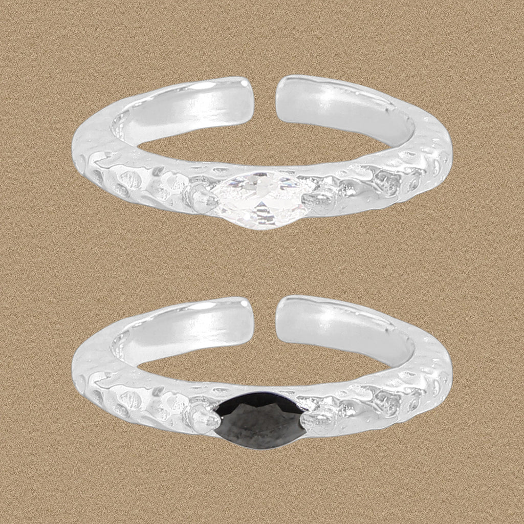 Simple Oval CZ Irregular Pattern 925 Sterling Silver Adjustable Ring