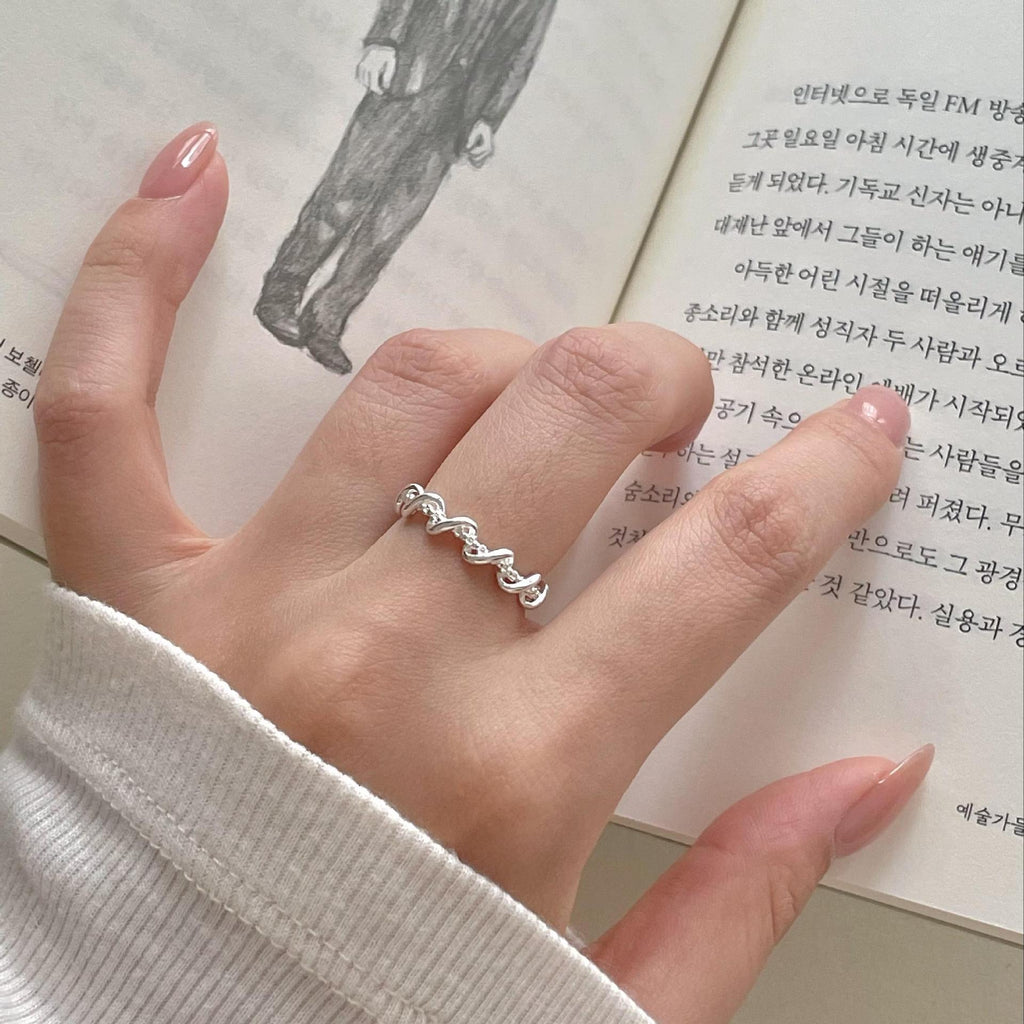 Office Simple Twisted 925 Sterling Silver Adjustable Ring