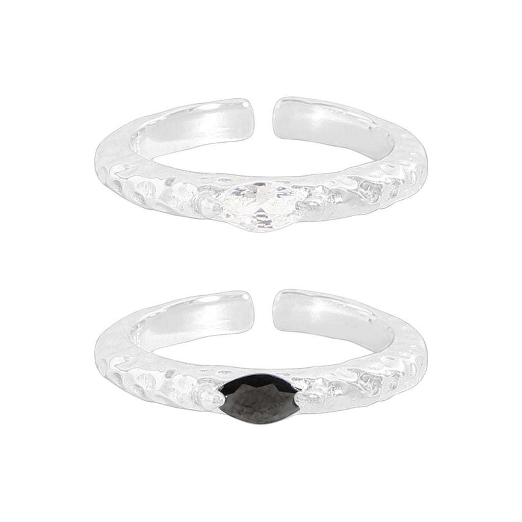 Simple Oval CZ Irregular Pattern 925 Sterling Silver Adjustable Ring