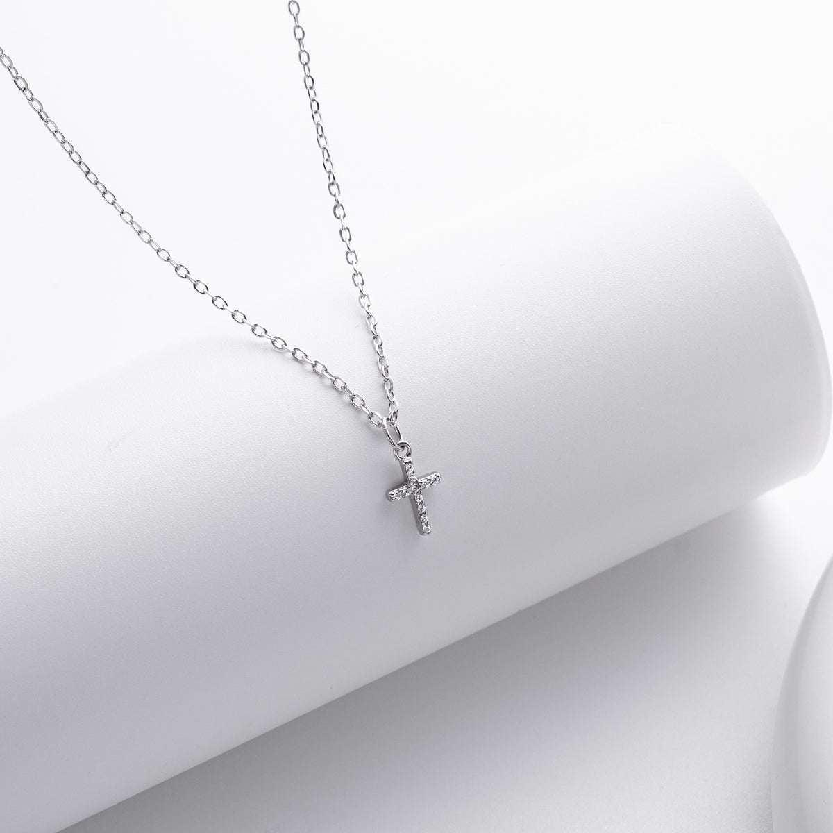 Fine Jewelry Gift Women 925 Sterling Silver Chain Adjustable Length Cubic Zirconia Cross Pendant Necklace