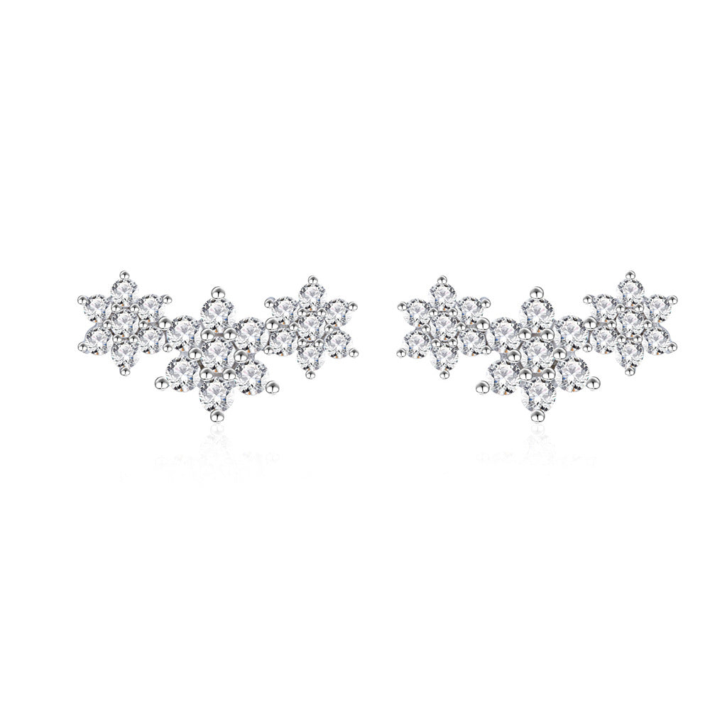 Snowflake Floral Cluster S925 Sterling Silver Cubic Zirconia Stud Earrings  Fashion Simple Winter Style Ear Stud Earrings