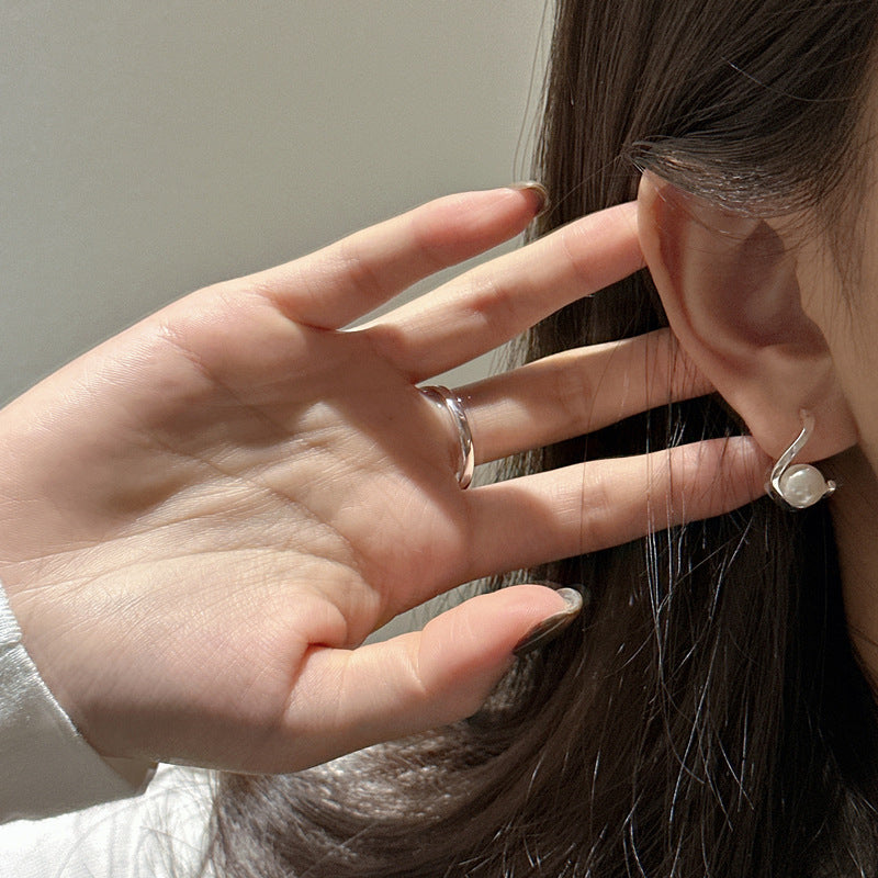 925 Sterling Silver Geometric Pearl Twisted Hoop Earrings