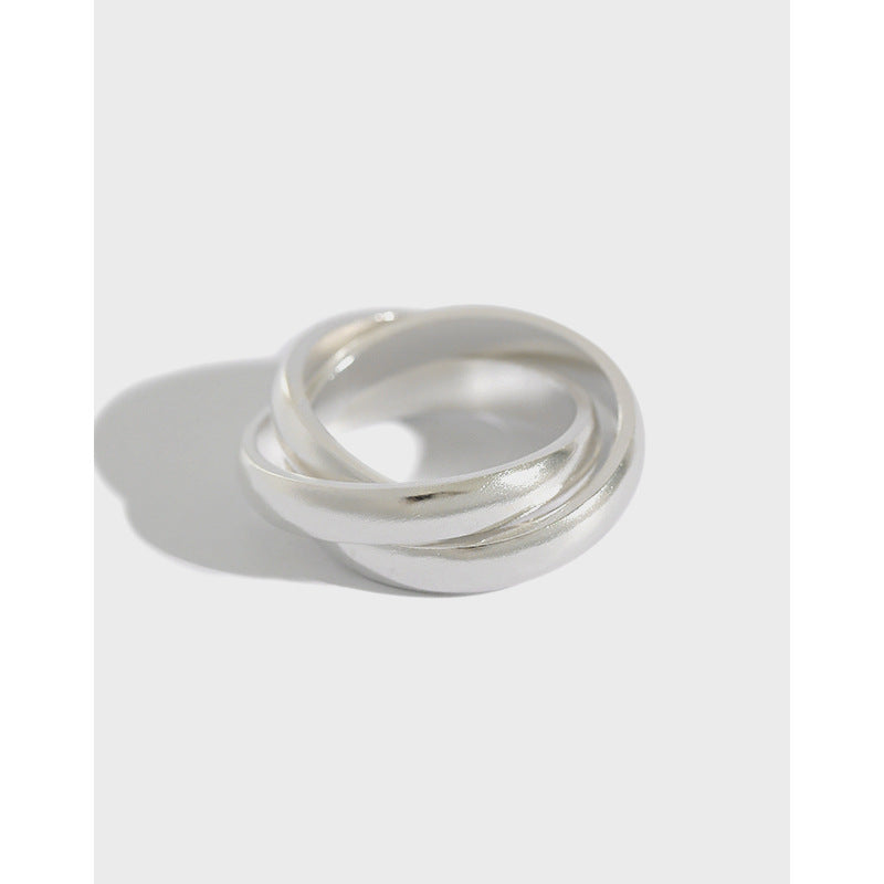 Elegant Geometric Design Pure Metal S990 Silver Intertwined Lines Closed Ring