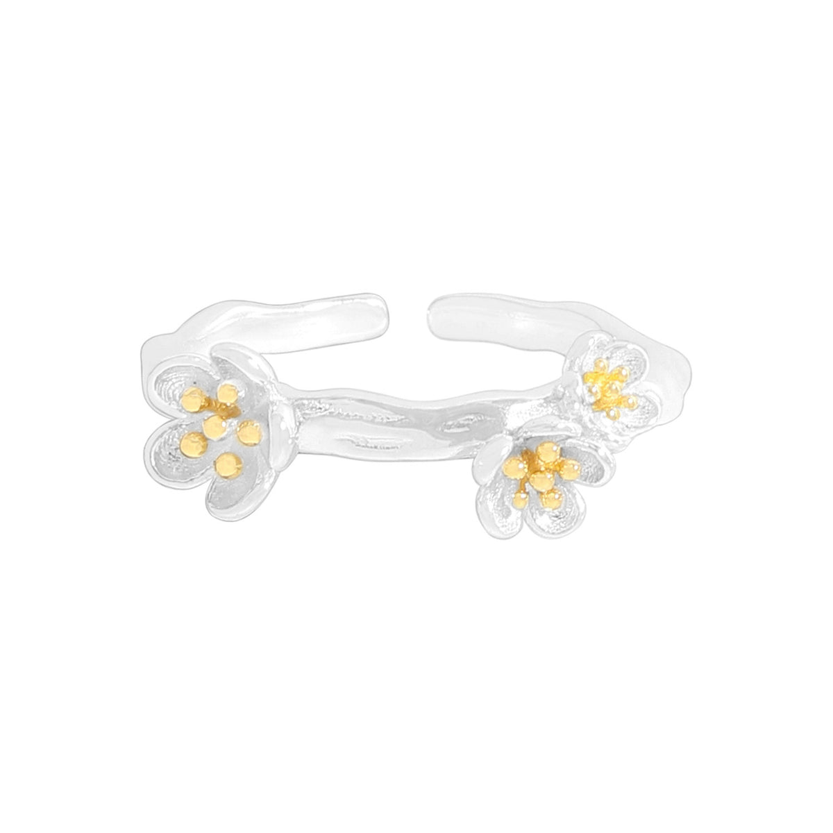 Beautiful Plum Blossom Flower 925 Sterling Silver Adjustable Ring
