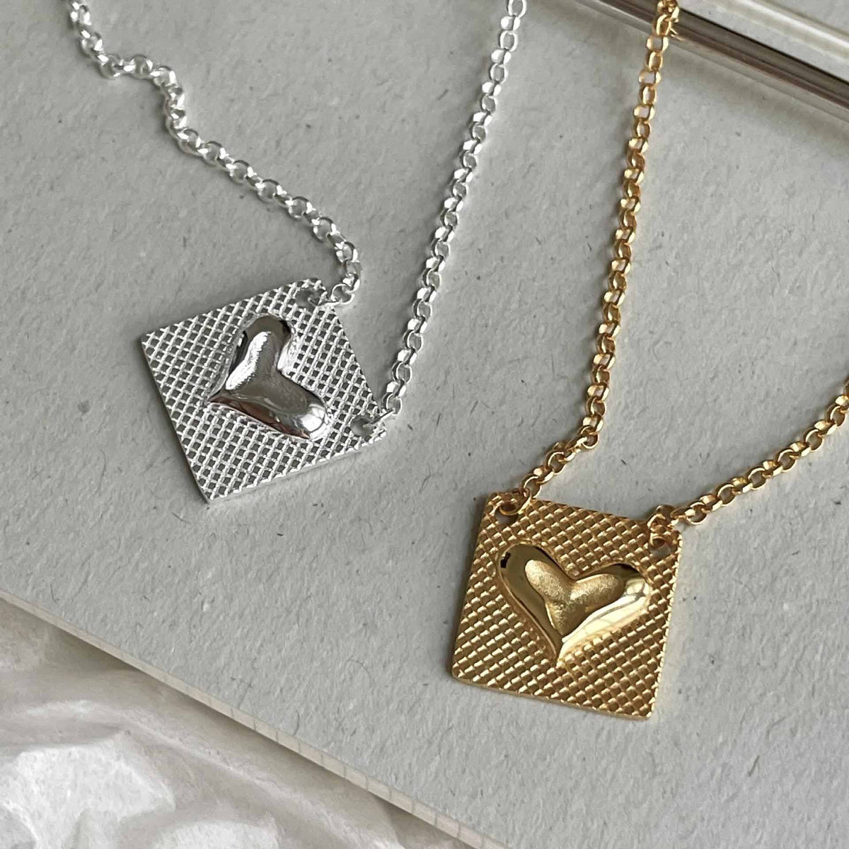 Vintage Square Heart 925 Sterling Silver Necklace