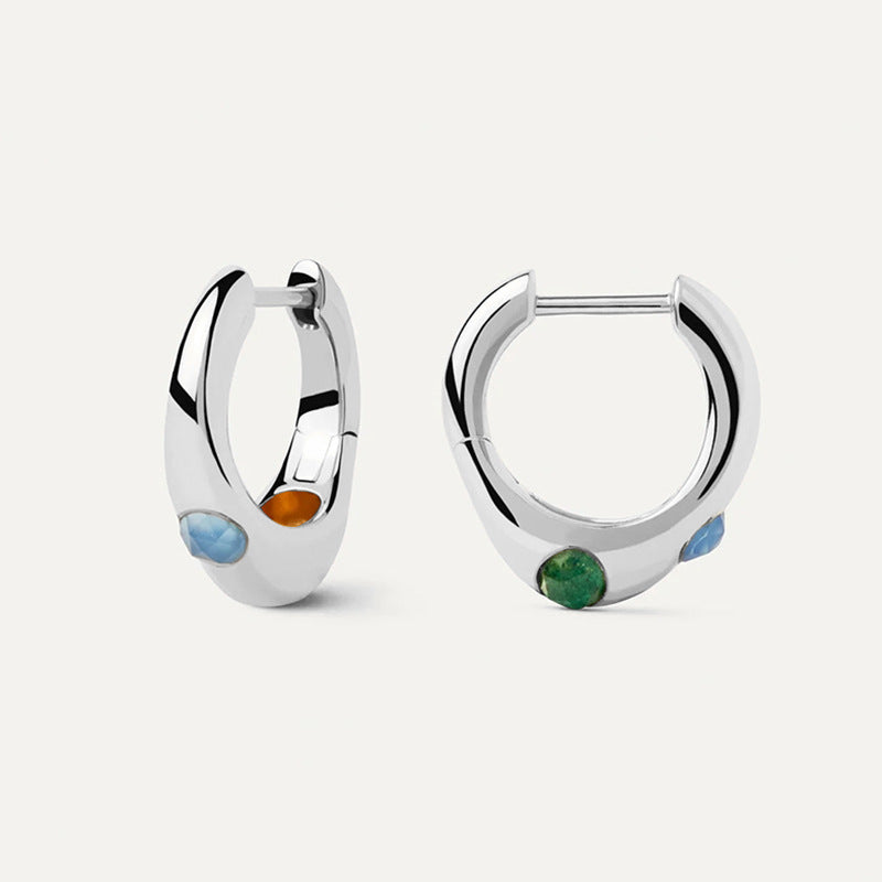 Modern Fashion Commuter Jewelry Irregular Geometric Cubic Zirconia 925 Sterling Silver Hoop Earrings