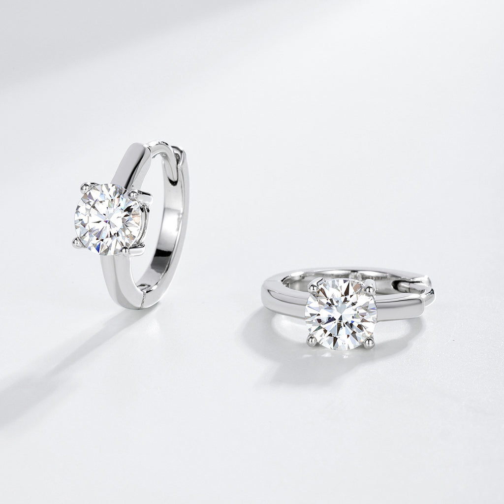 Women’s Moissanite Four-Prong Round Hoop Earrings  925 Sterling Silver Earrings