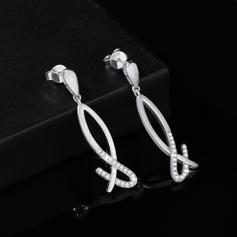 Geometric shape mermaid tail pendant 925 sterling silver drop-style dangle long Earrings