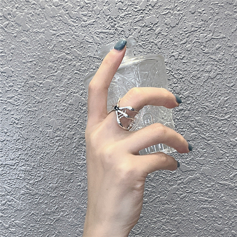 Women Fashion Unique Vintage Design Statement Jewelry Dark Gothic Spider Black Cubic Zirconia 925 Sterling Silver Adjustable Ring