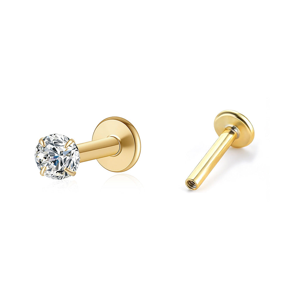 Round Clear Cubic Zirconia Four Prong 925 Sterling Silver Minimalist Modern Cartilage Helix Tragus Piercing Stud Earring(Single)