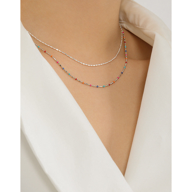 Collar pequeño y delicado de plata esterlina 925 con esmalte colorido