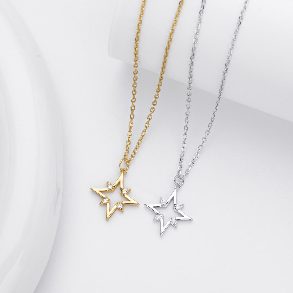 Elegant Star Cubic Zirconia Pendant Necklace 925 Sterling Silver White Gold and Yellow Gold for Women Fashion 2025 New Hot Sale Party Gift