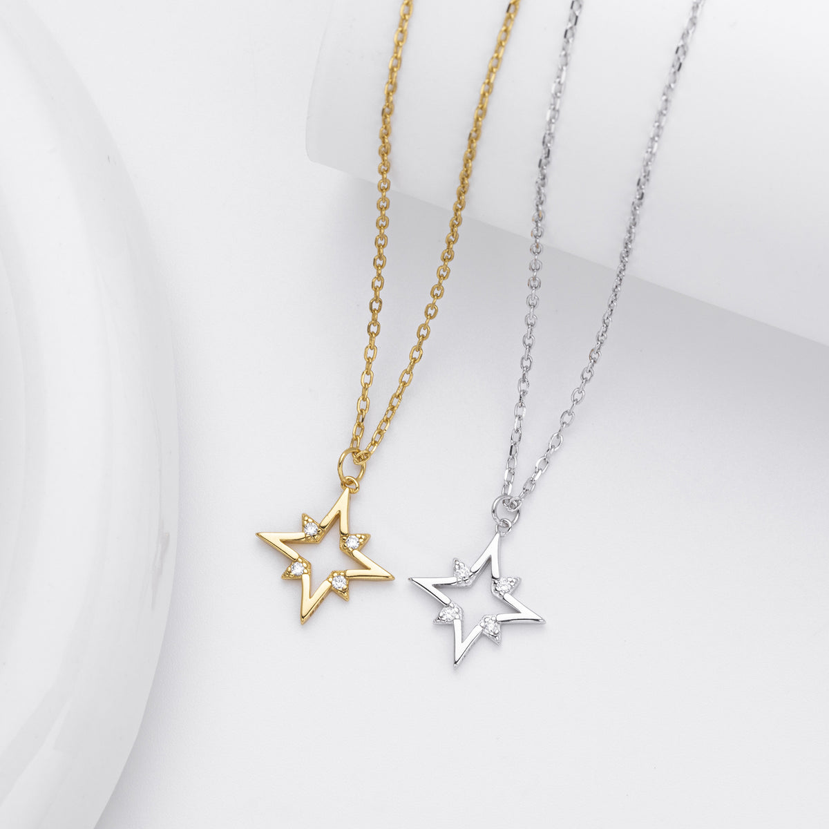 Elegant Star Cubic Zirconia Pendant Necklace 925 Sterling Silver White Gold and Yellow Gold for Women Fashion 2025 New Hot Sale Party Gift