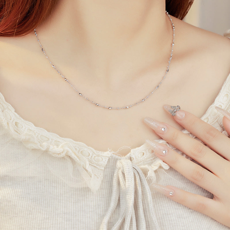 Elegant Geometric Design Adjustable Tennis 925 Sterling Silver Beaded  Chain Necklace