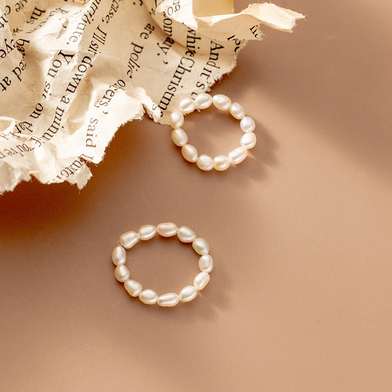 Irregular White Pearl Beaded Ring Pearl Elastic Stretch Ring