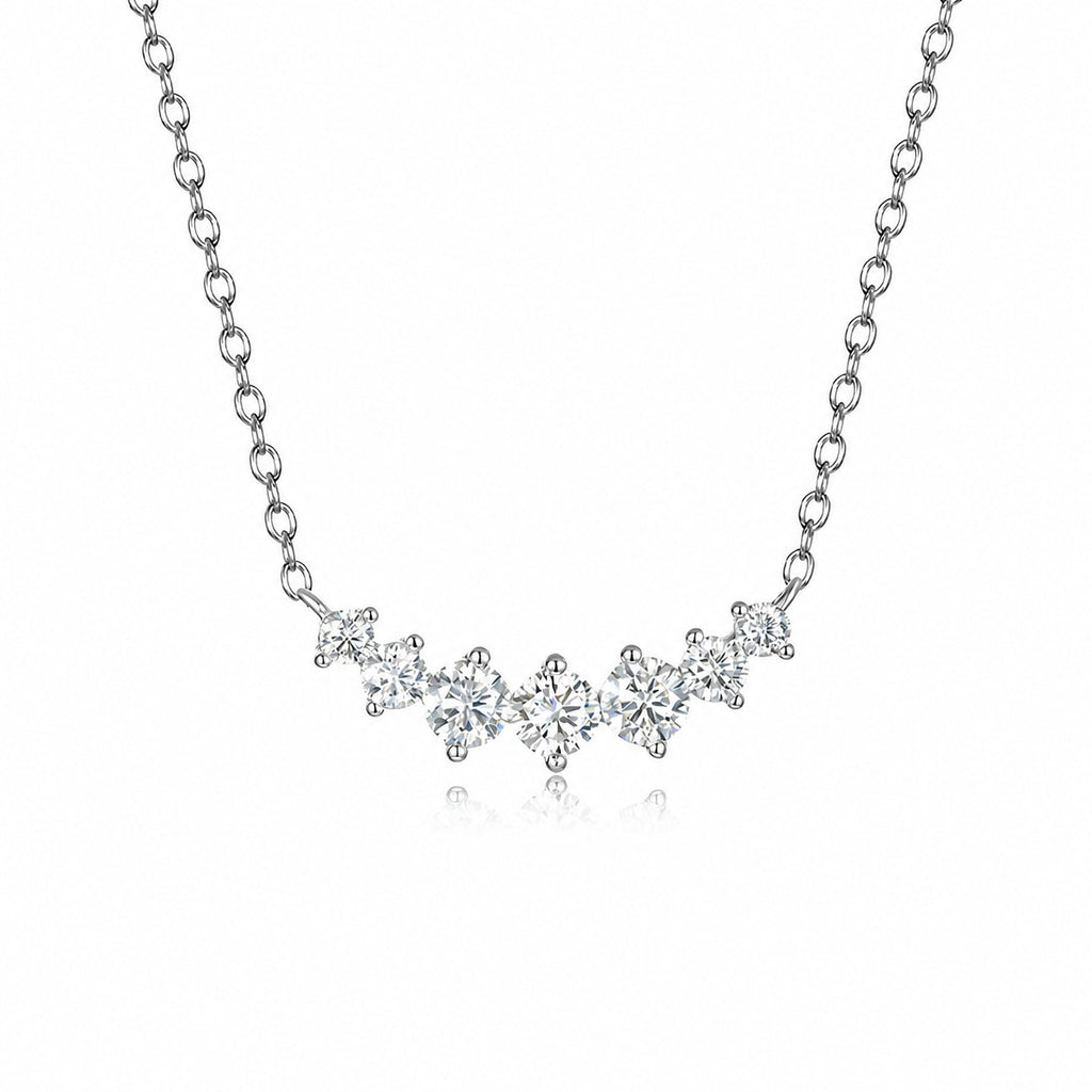 Round Moissanite Cluster-Set Curved Bar 925 Sterling Silver Necklace
