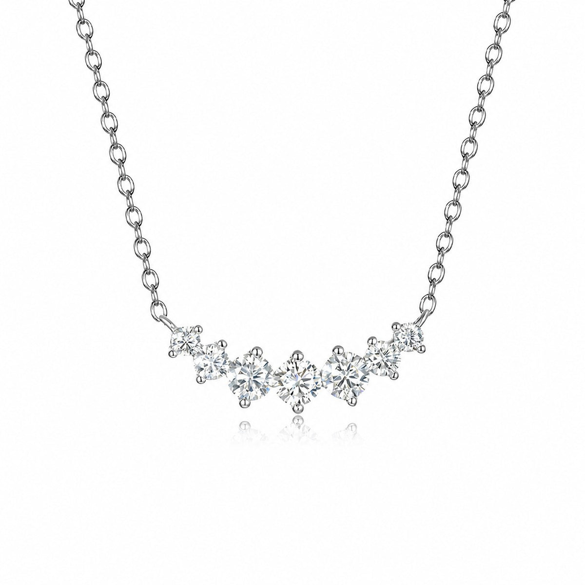 Round Moissanite Cluster-Set Curved Bar 925 Sterling Silver Necklace