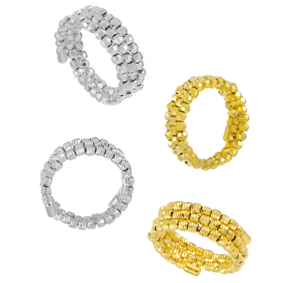 Fashion Irregular Triple Layers Rhombus Beads 925 Sterling Silver Adjustable Ring