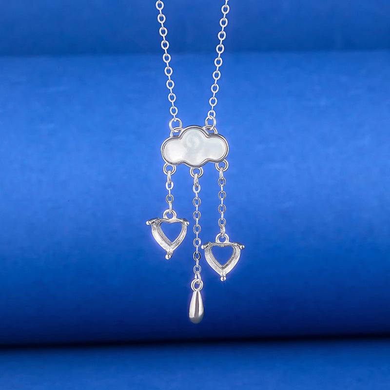 Anchor shaped and cloud-shaped pendant necklace for DIY  Hollow stone inlay 925 sterling silver cross chain Necklace