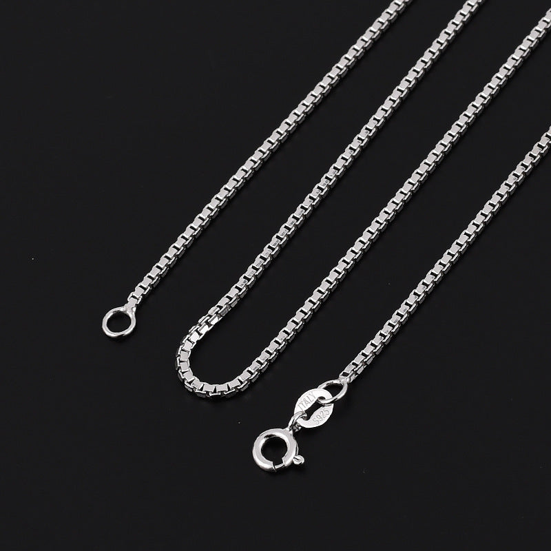 Polished Finish Casual Hip Hop Style JewelryGeometric Square Box Chain Necklace Solid 925 Sterling Silver Minimalist Unisex Long Chain Necklace