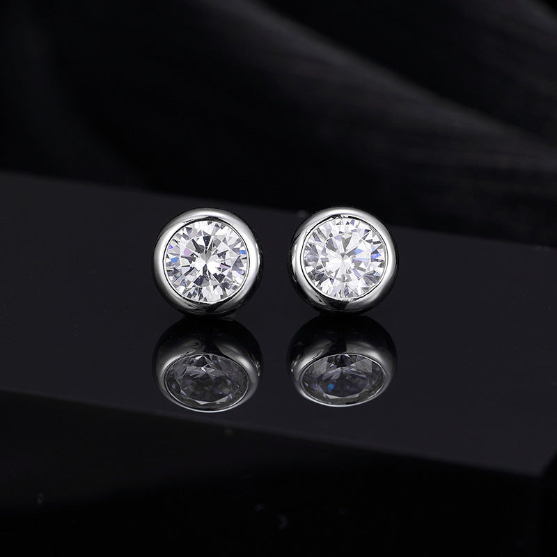 Elegant Geometric Round 925 Sterling Silver Cubic Zirconia Stud Earrings