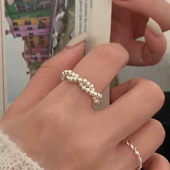 Fashion Irregular Twisted Beads 925 Sterling Silver Adjustable Ring