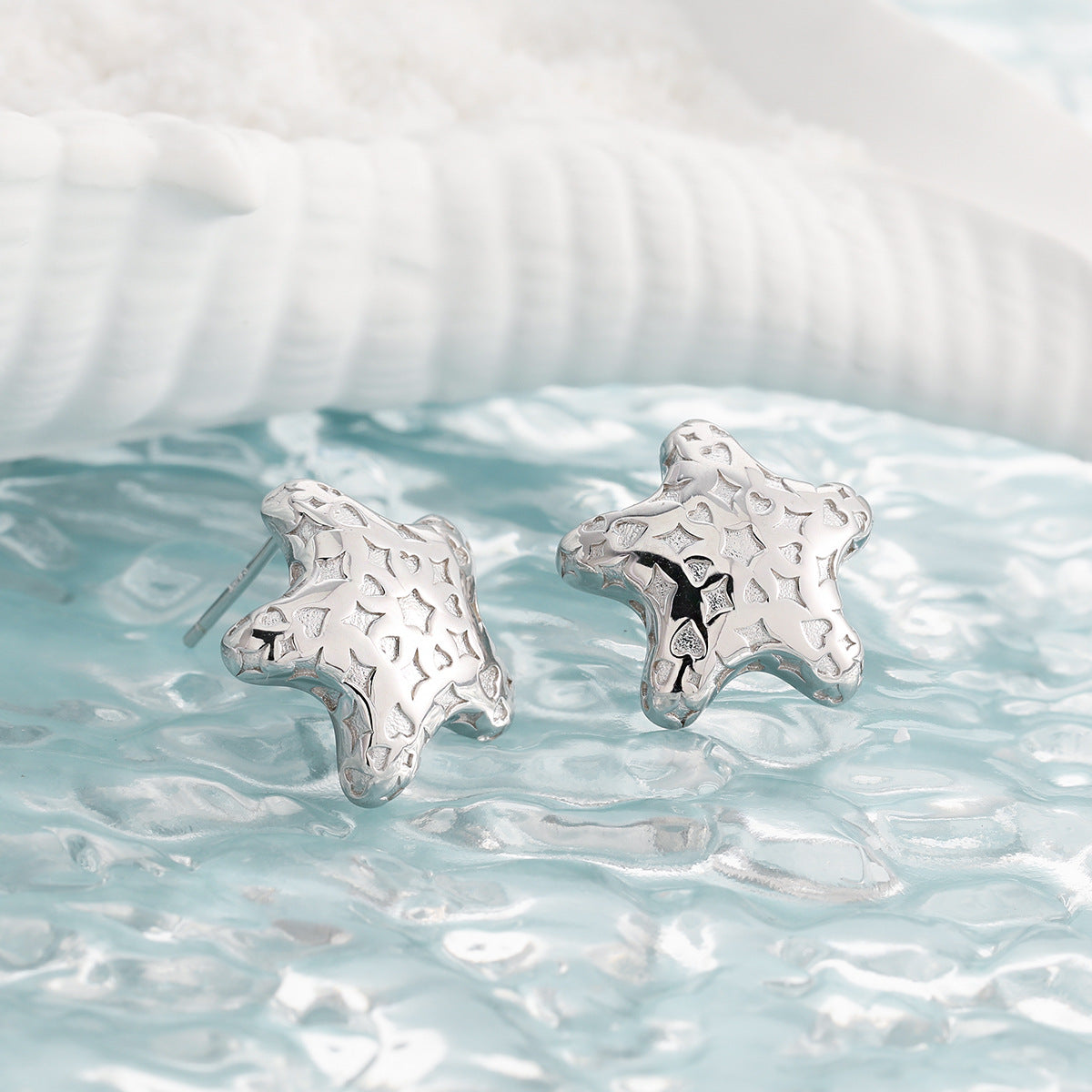 Women Starfish Pattern Sweet Cool Style S925 Sterling Silver Stud Earrings