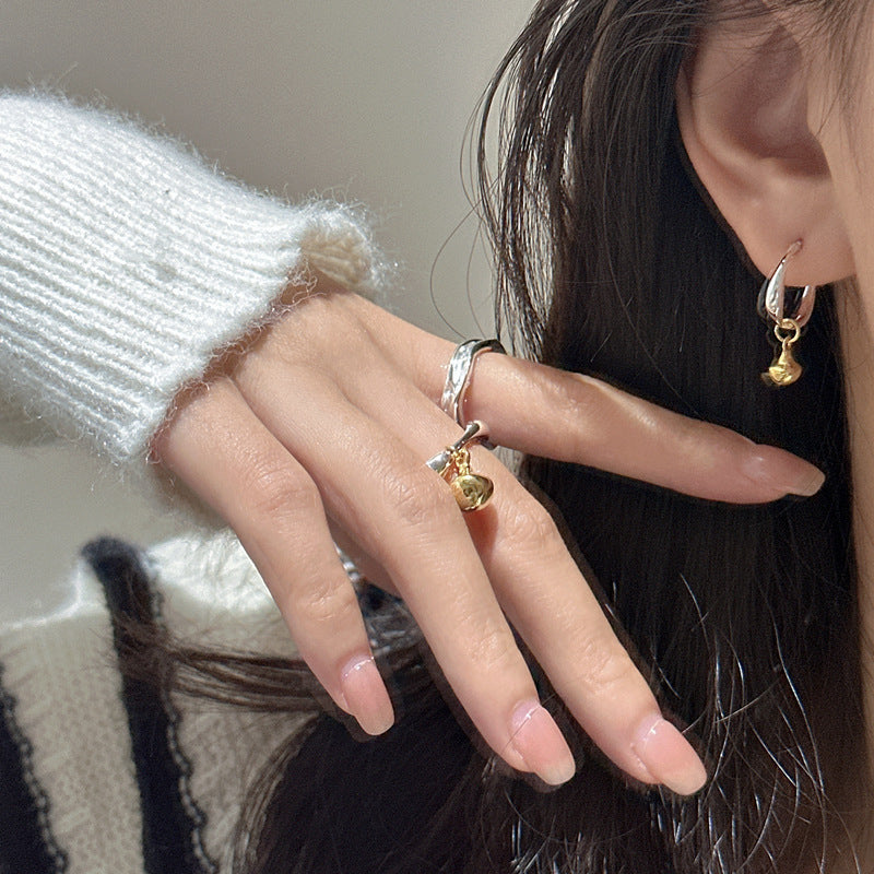 Adjustable Geometric Water Drop Design Round Ball Charm 925 Sterling Silver Fashion Ring