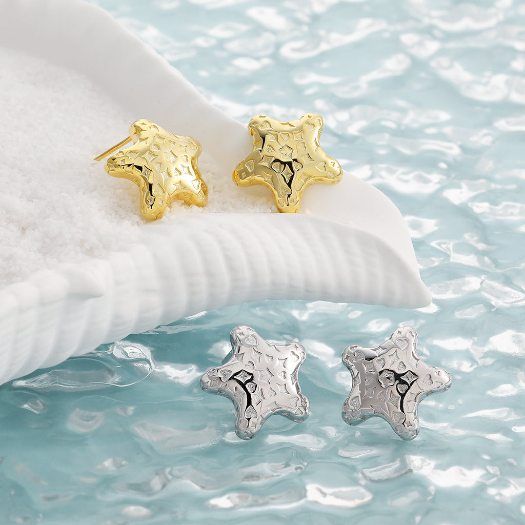 Women Starfish Pattern Sweet Cool Style S925 Sterling Silver Stud Earrings