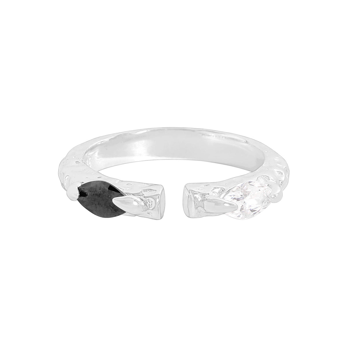 Simple Black CZ Irregular Drawing 925 Sterling Silver Adjustable Ring