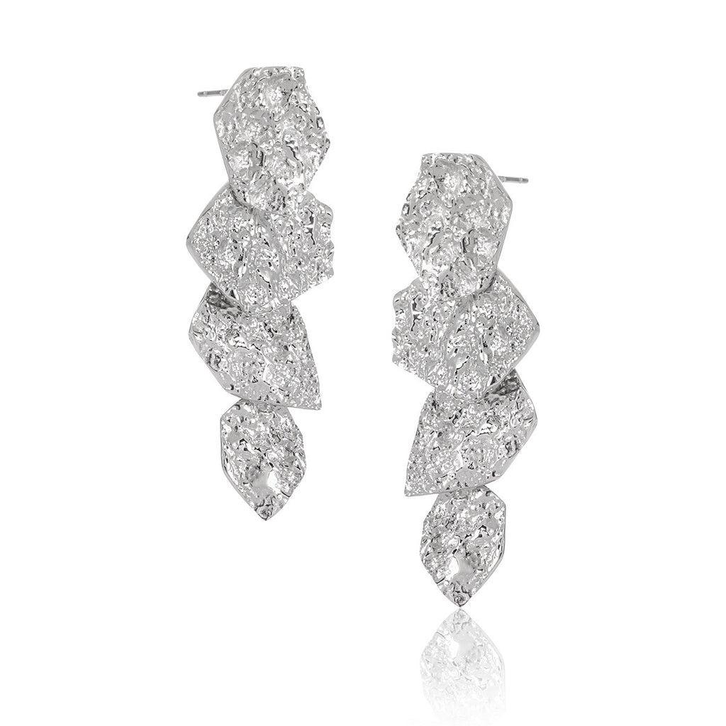 Women Elegant Unique Style Geometric Irregular Textured Tassel Design in 925 Sterling Silver Silver Dangle Earrings