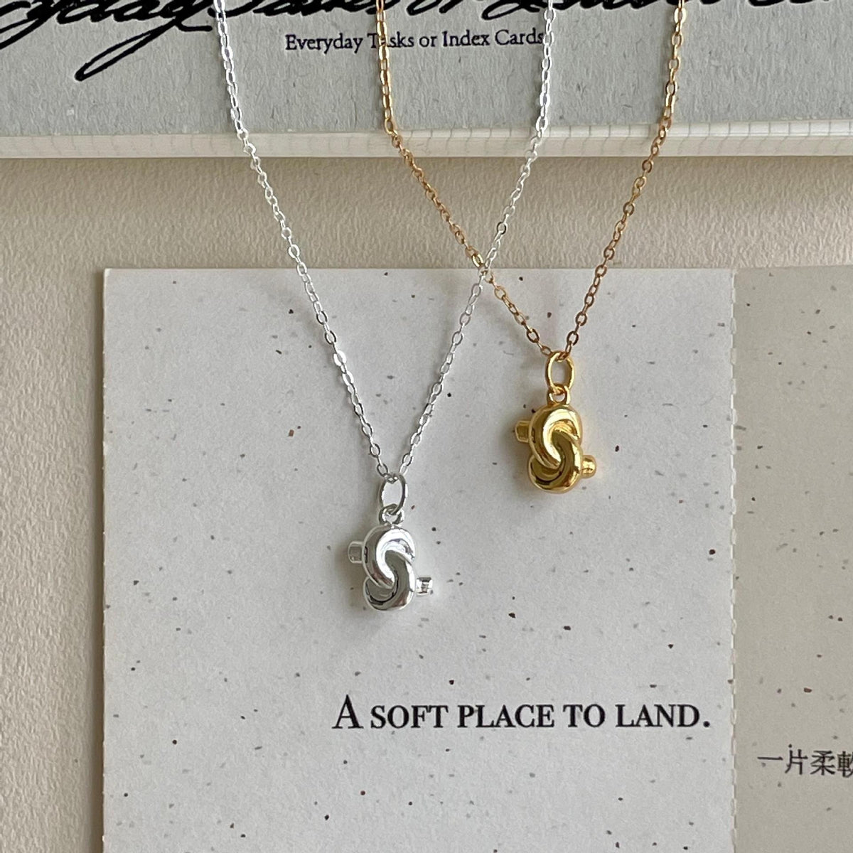 Elegant Knot Heart Pendant Adjustable Chain 925 Sterling Silver and 18K Gold Plated Necklace