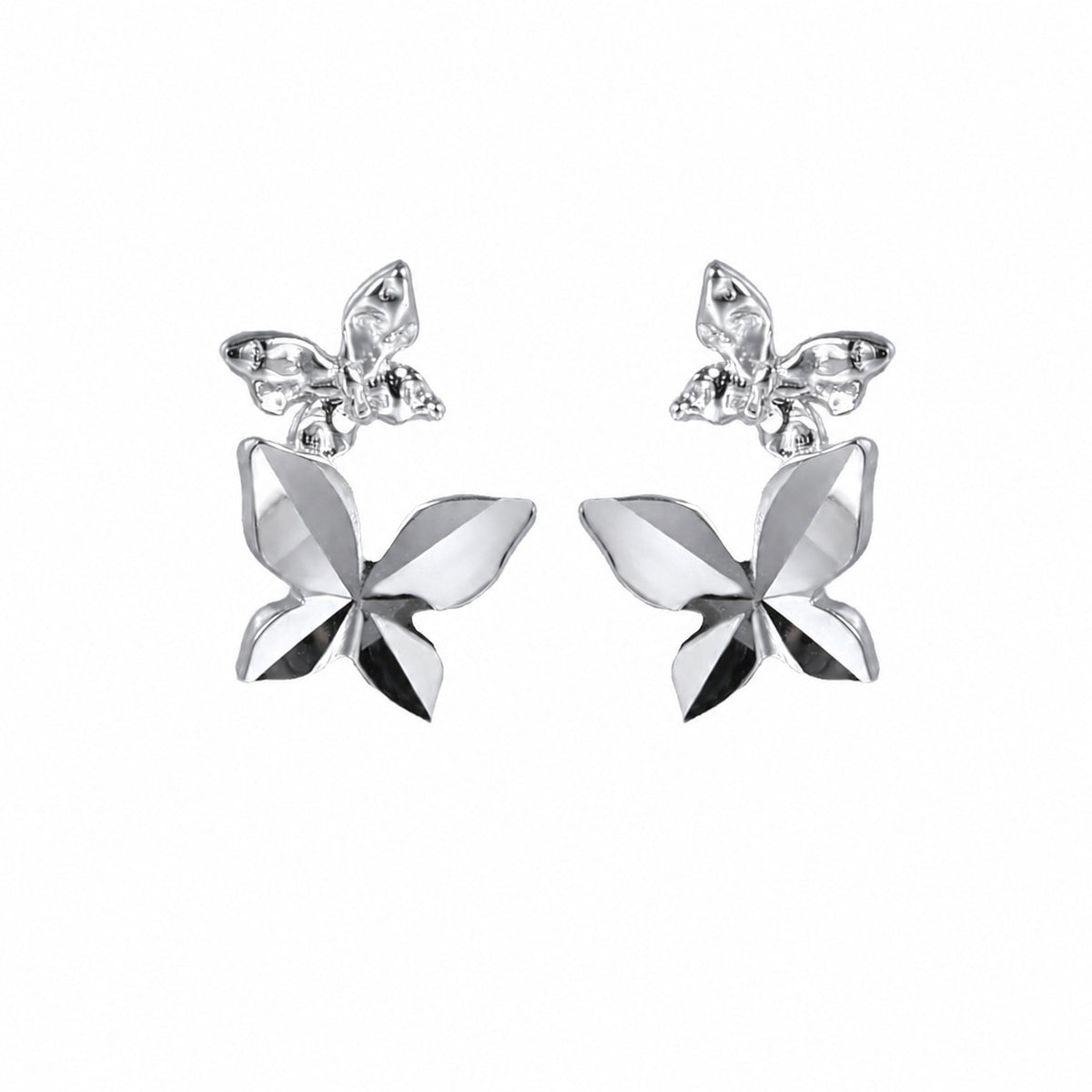 Elegant and Stylish Earrings Featuring a Multi Faceted Butterfly Silhouette in Minimalist 925 Sterling Silver Stud Earrings