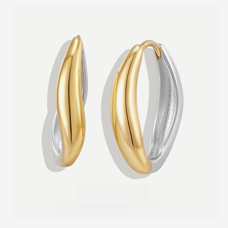 Geometric  925 Sterling Silver 18K Gold MinimalistModern Two-Tone Sculptural Hoop Earrings