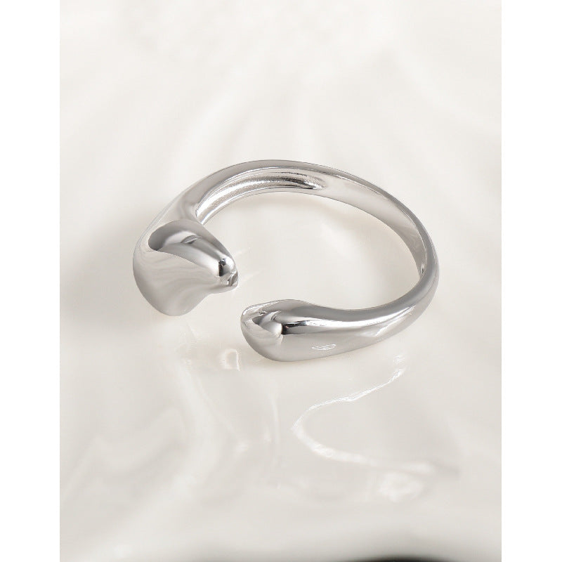 Elegant Geometric Design Pure Metal 925 Sterling Silver Adjustable Open Ring