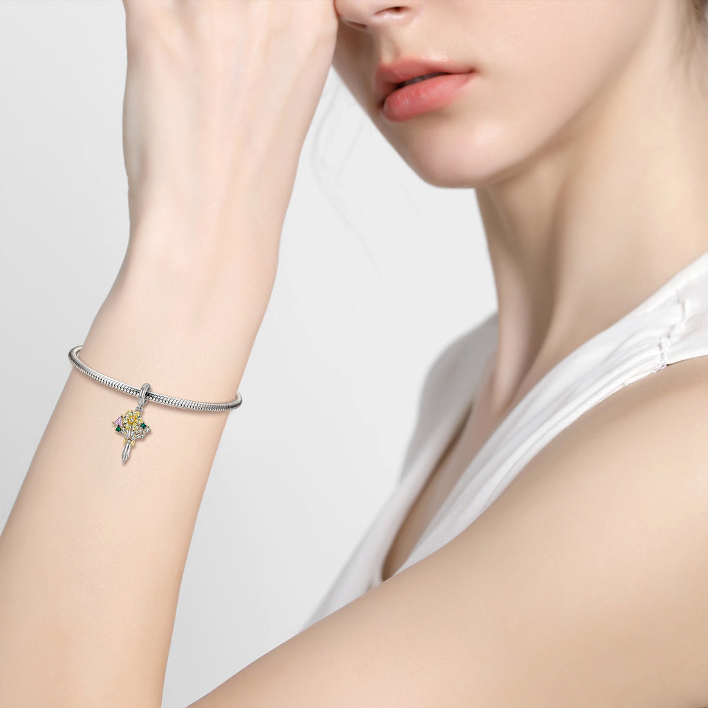 Romantic Bouquet Heart Creative DIY Bracelet Necklace Jewelry Accessories 925 Sterling Silver Bead Charm