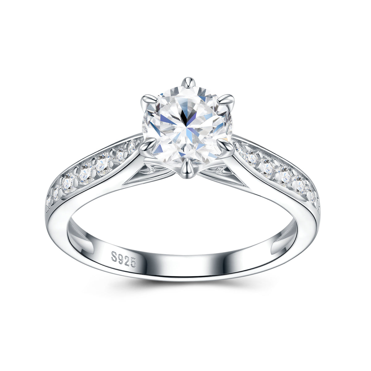 Anillo de plata de ley 925 con moissanita y engaste de seis puntas