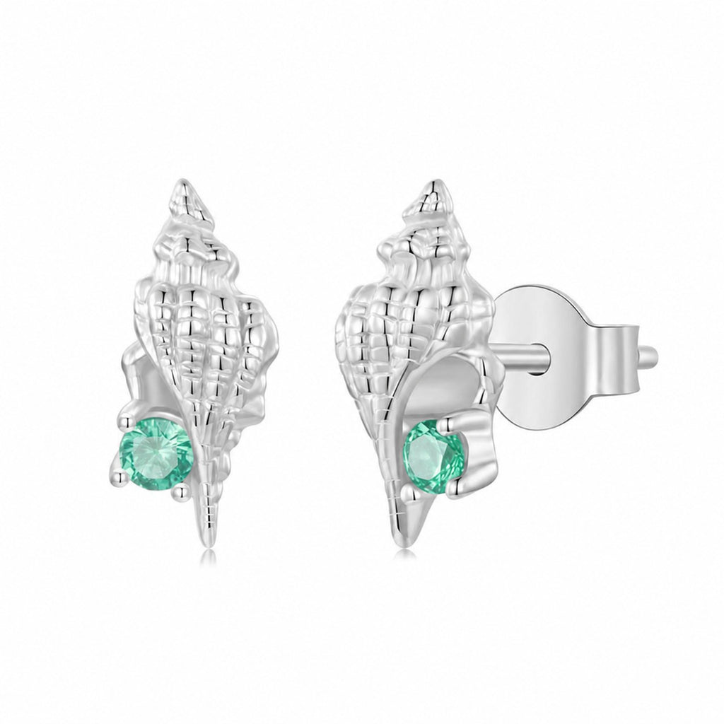 Ocean Summer Vacation Conch Shell 925 Sterling Silver Plated Stud Earrings
