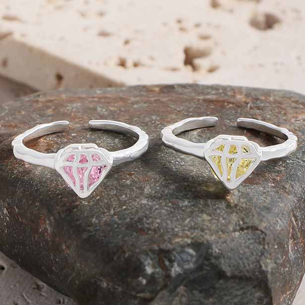 Elegant Irregular CZ Trillion 925 Sterling Silver Adjustable Ring