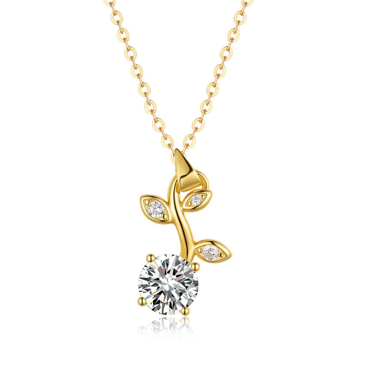 Natural Branch Leaf Moissanite  925 Sterling Silver Necklace