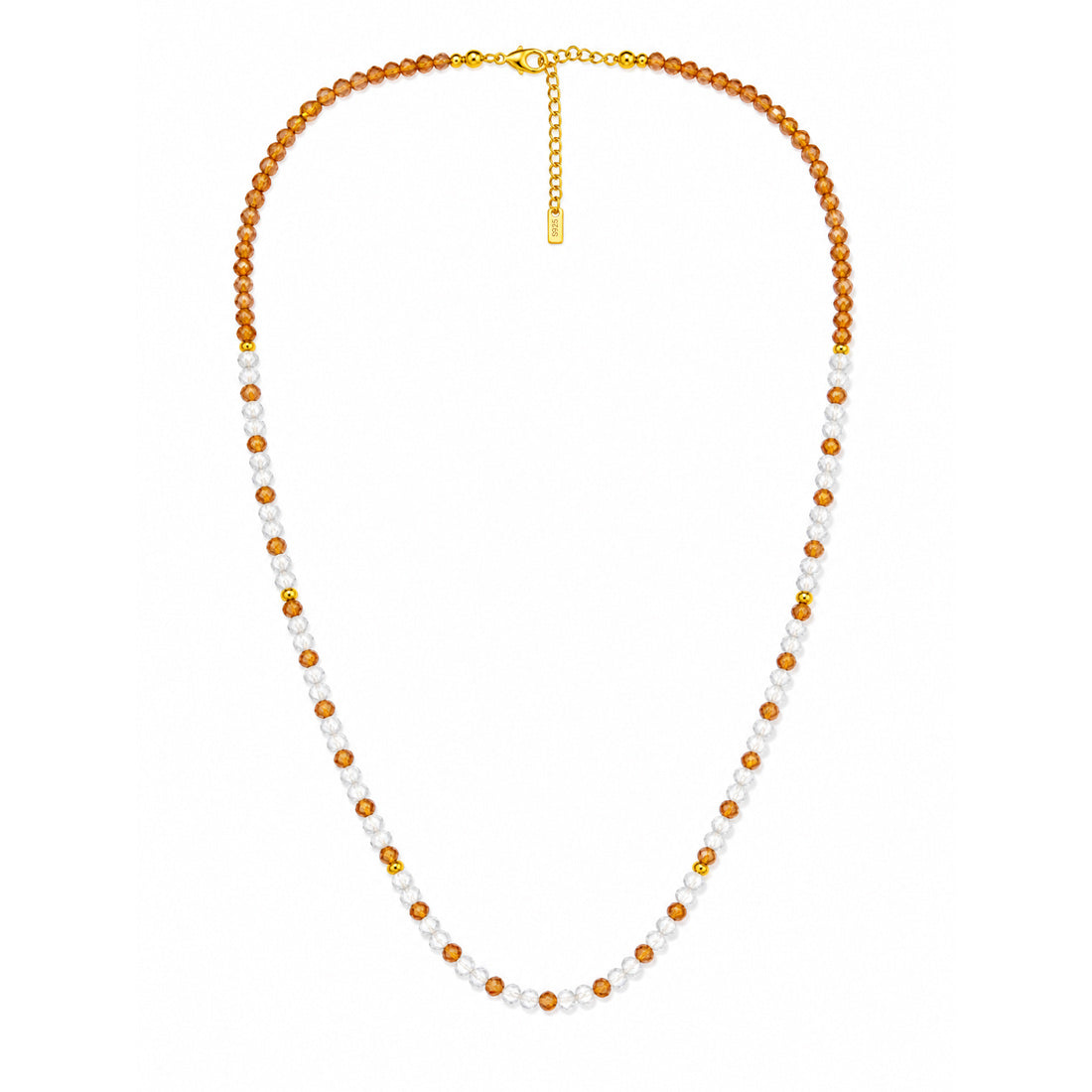 Dainty Gradient Champagne Cubic Zirconia Clear Quartz Beaded Adjustable Fine Jewelry Gift 925 Sterling Silver Necklace